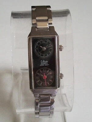 Mujer Acabado Plateado Correa Metal con Dial Negro Moda Casual Reloj Pulsera Foto 1 de 4