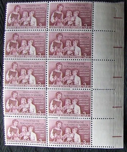 US 3c stamp block of 10 SC #1093, Teachers of America MNH 1957 - Picture 1 of 1