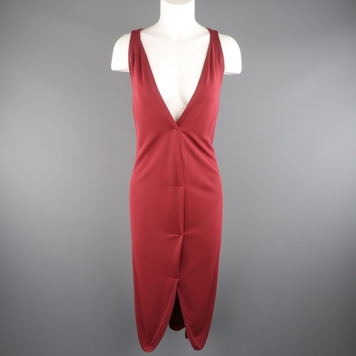 SAINT LAURENT (YSL) Abito a turni YVES SAINT LAURENT taglia 14 misto viscosa bordeaux collo a V