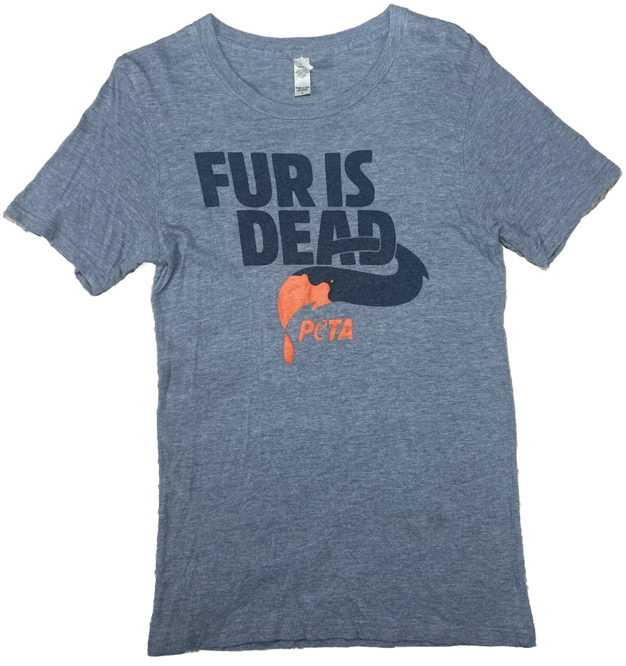 Royal Apparel “Fur Is Dead PeTA” Tee Gray Short Sleeve Woman’s Size: (S) Small - Image 1 of 4