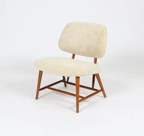 Vintage Alf Svensson for Dux TeVe Chair in Shearling Upholstery. MCM 1950s Cover