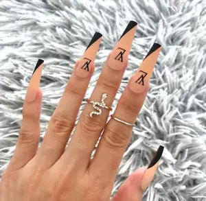 24pcs Long Design Nude Matte Black Press On Nails Fake Nails with glue - Picture 1 of 3