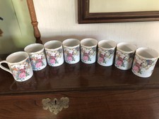 Vintage Andrea by Sadek Floral Motis Mugs Set of 8, Made In Japan! Lovely Good+!