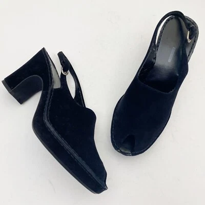 Sandalias Linea Paolo negras de gamuza punta abierta con cordones para mujer talla 9,5 N tacón bloque Foto 1 de 4