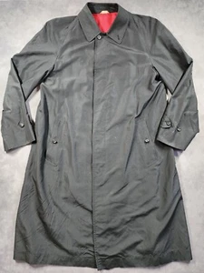 Sanyo Trench Coat Mens Large-42 Black Red 100% Silk Hidden Button Vintage - Picture 1 of 16