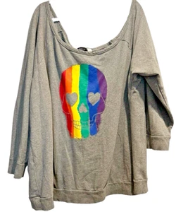 Torrid Size 5X Celebrate Love Rainbow Skull One Shoulder Pride Sweatshirt - Picture 1 of 8