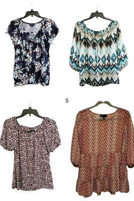 Bundle Lot of 4 Womens AB Studio Size Small Printed Blouse Top - Image 1 of 4