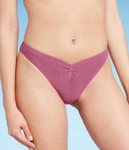 Women's V-Front Ribbed Extra Cheeky Bikini Bottom - Shade & Shore - Mauve - S164 - Picture 1 of 5