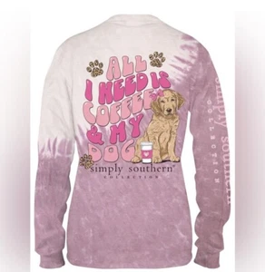 Nwt SIMPLY SOUTHERN COFFEE & MY DOG TIE DYE LONG SLEEVE LEOPARD PAW PRINT SHIRT - Picture 1 of 4
