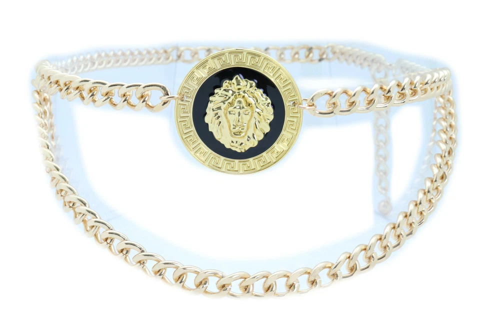 Mujeres Moda Cinturón Cintura Oro Metal Cadena León Bling Moneda Dije Hebilla XS S M Foto 1 de 4