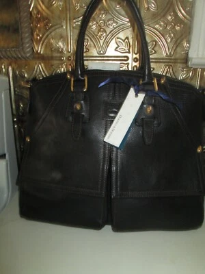 DOONEY & BOURKE CLAYTON BLACK LEATHER LARGE SATCHEL TOTE BAG, NEW, RET $428 - Image 1 of 4