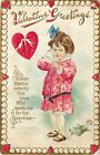 c1913 geprägte unglückliche Valentinstag-Postkarte; weinendes kleines Mädchen mit gebrochenem Herzen