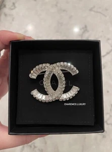 NWT!  RARE! Beautiful REV CHANEL CC Logo Signature Silver w/ Crystal Brooch