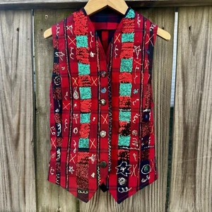 VTG 90s Handmade Red Sequin & Puffy Painted Boys Clown Costume Vest Sz 5-7 - Picture 1 of 4