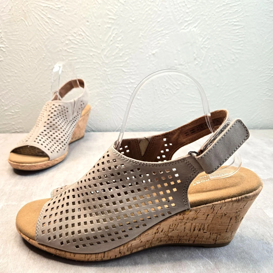 Sandalias de cuña Rockport Comfort talla 10 gamuza tostada punta abierta informales plataforma cuñas Foto 1 de 4