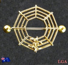 Nipple Gold Pl Spider web shield 14g 10mm gap Free Post piercing jewellery B