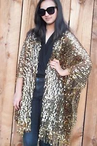 Gold Sequin Party Kimono Top Duster One size - Picture 1 of 4