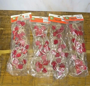 Kurt Adler Garland Wood Hearts Red Valentines Day Natural 9’ - 4 Strands Vintage - Picture 1 of 9