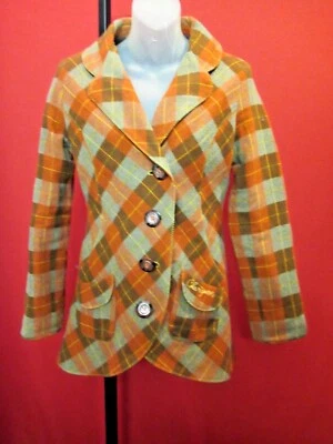 Chaqueta firmada por CHEVIGNON de lana a cuadros vintage para mujer talla mediana ~ forro relleno RARA Foto 1 de 4