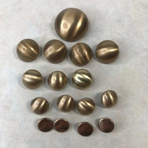 Vintage Lot of 16 Antique Brushed Brass Dome & Flat Buttons Mixed Sizes 1y - Picture 1 of 10