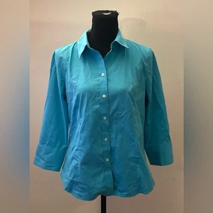 Talbots- Turquoise Button-Down Shirt Size 12P - Picture 1 of 8