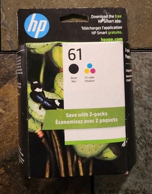 NEW HP 61 Black Tri-Color Ink Cartridges 2-Pack Genuine OEM Sealed Exp 07/2024 - Image 1 of 4