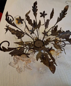 Vintage Messing Blätter Struktur & Murano Glas - Kronleuchter Teile Italien ohne Verkabelung - Bild 1 von 6