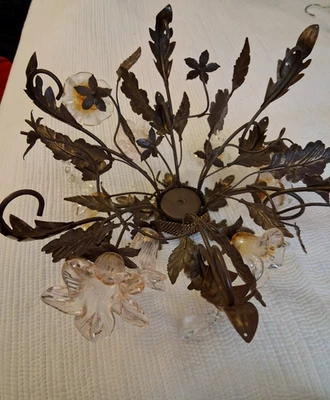 Estructura de hojas de latón vintage y vidrio de Murano - Piezas de araña Italia sin cableado Foto 1 de 4