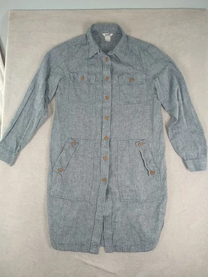 Camisa plumero de cáñamo artesanal Duluth Trading para mujer pequeña túnica azul con botones Foto 1 de 4