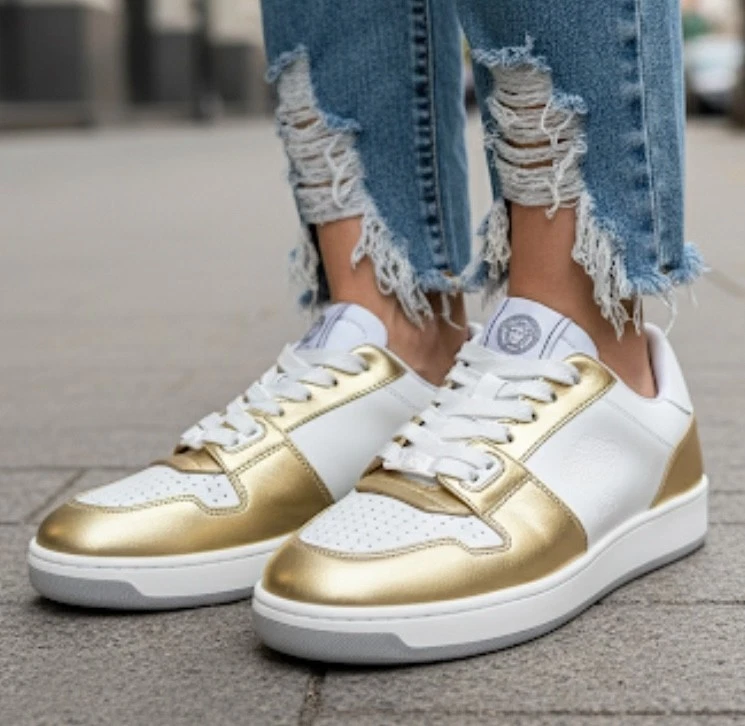 Versace Medusa Gold/White Leather Women's Sneaker Shoe, 1014316, multiple sizes - Image 1 of 4