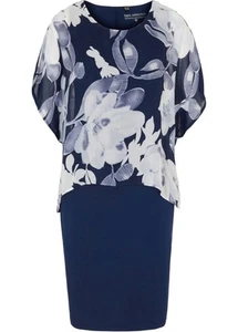 Neu Shirtkleid mit Chiffon Gr. 54 Dunkelblau Geblümt Partykleid Abendkleid Dress - Bild 1 von 1