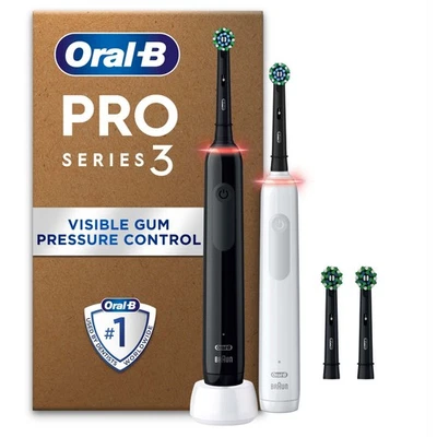 Oral-B Pro 3 3900 Electric Toothbrushes Duo Pack Black & White - Image 1 of 4
