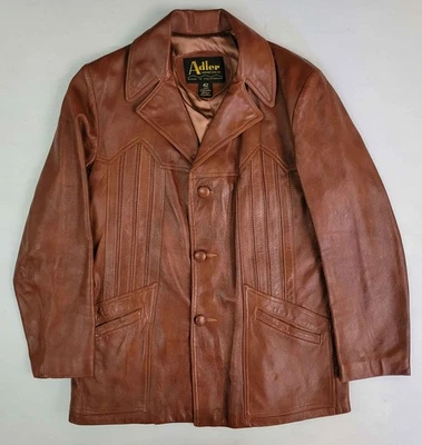 De Colección Adler Años 60 70 SUAVE Cuero Cabretta Largo Hippy Disco Chaqueta Abrigo Para Hombres 42 M/L Foto 1 de 4