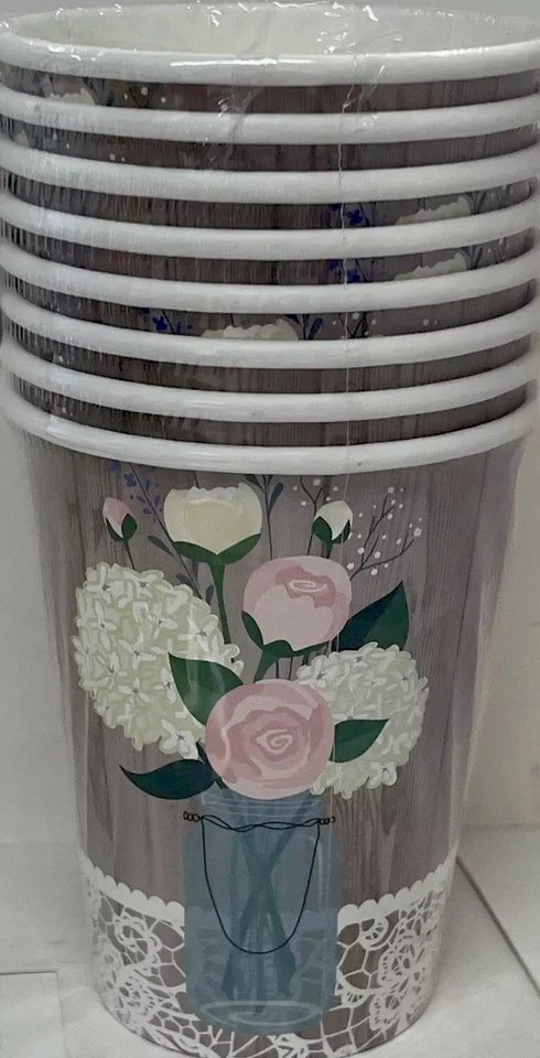 Rustic Wedding Bridal Shower Anniversary Party 12 oz. Paper Cups - Image 1 of 1