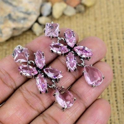 AAA+ Piedras Preciosas Kuncita Hecho a Mano Plata de Ley 925 Pendientes Joyería Regalo de Boda Foto 1 de 4