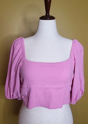 Top corto Jens Pirate Booty For Free People rosa atado manga abullonada ver descripción Foto 1 de 4