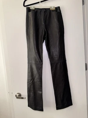 Vintage DKNY 100% Leather Lowrise Black Pants Sz 6 - Image 1 of 4