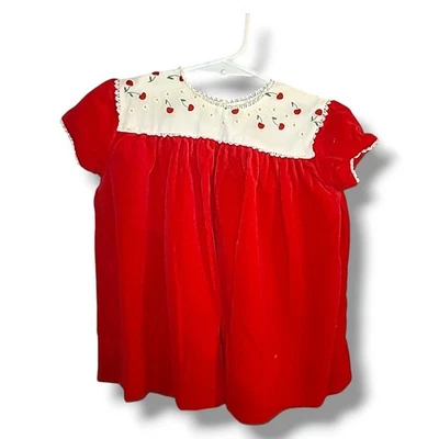 Vintage 70s Little Ones Red Velvet Baby Todler Dress 18/24 Months - Image 1 of 4
