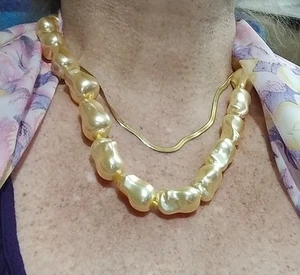 ๐ฅ Exquisite Genuine Baroque Golden Shell Pearl Necklace 20" - Picture 1 of 9