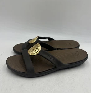 Crocs Sanrah Embellished Circle Slide Sandal Women's Size US 5 Brown/Gold - Picture 1 of 8