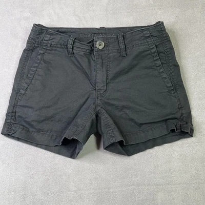 Pantalones Cortos Chinos American Eagle Para Mujer 00 Negros Midi Tiro Medio Elastizados Sarga Preppy Foto 1 de 4