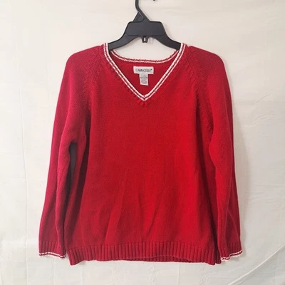 Suéter vintage Cabin Creek rojo pesado con cuello en V para mujer talla XL 100 % algodón Foto 1 de 4