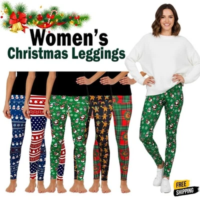 Mujer Navidad Leggings Papá Noel Reno Cintura Alta Vacaciones Estampado Pantalón Pantalones Foto 1 de 4
