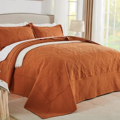 Burnt Orange Oversized King Bedspreads 128"x120" - California King Quilt Sets... - Image 1 of 4