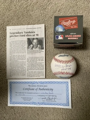 Certificado de autenticidad de béisbol firmado Whitey Ford HOF 74 Foto 1 de 4