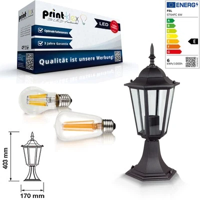 LED Garten Standleuchte E27 Außenleuchte 6W Rustikale Retro Wege Leuchte Schwarz - Bild 1 von 4