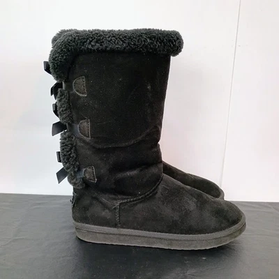 UGG Bailey Bow Tall II Boots Size 10 Black Suede 3 Bow Winter Boots Cozy Lined - Image 1 of 4