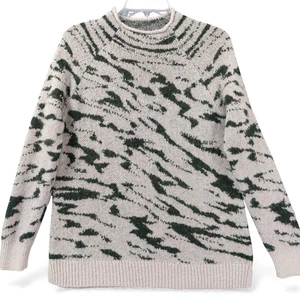 Madewell Thornton Sweater Sz XS Beige Green Alpaca Blend Mockneck Animal Print - Picture 1 of 8