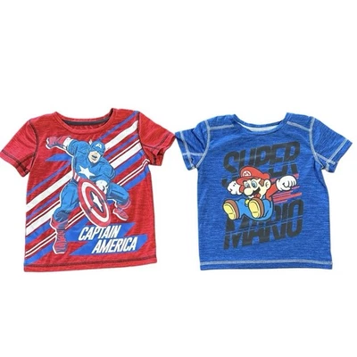 Jumping Beans Active Boys Size 4 Shirt Lot Super Mario & Captain America - Image 1 of 4