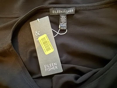 EILEEN FISHER 全新带标签全新换装连衣裙带口袋黑色粘纤球衣 XS 码 — 第 1/4 张图片